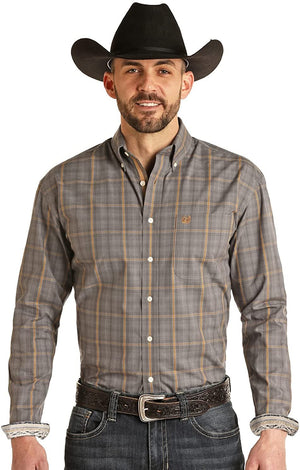 Panhandle Men's Long Sleeve Dobby Plaid Button Down Shirt