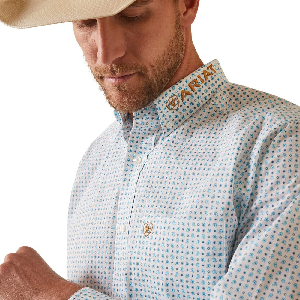 
                  
                    Close-up of Collar, Ariat Men's Team Stuart Fitted Shirt in White
                  
                