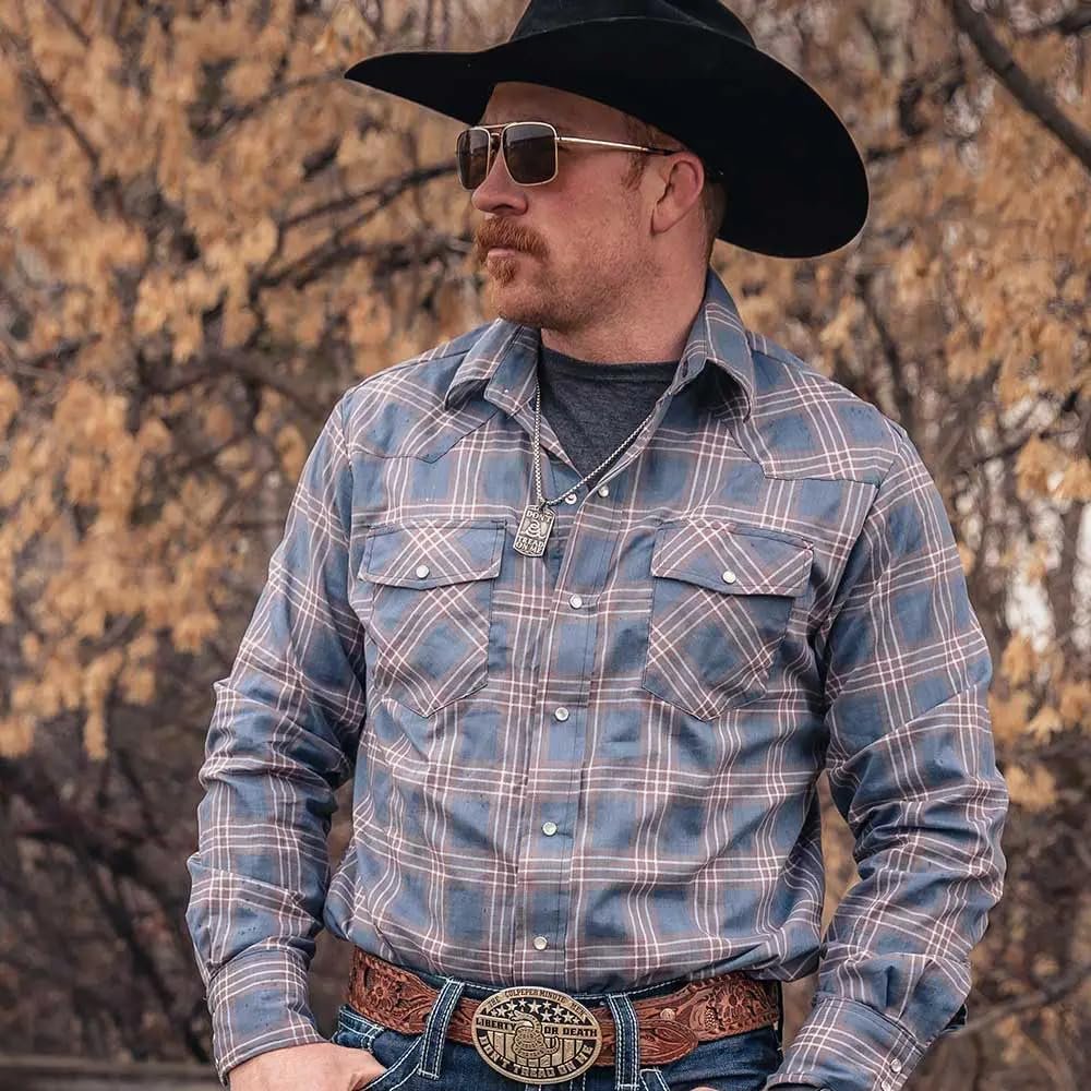 Cowboy Wearing Montana Silversmiths Men's Don't Tread on Me Dog Tag Necklace