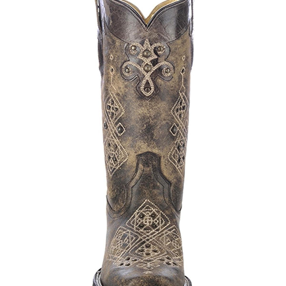 
                  
                    Front View of Corral Boots Women's Black Studded Square Toe Western Boot
                  
                