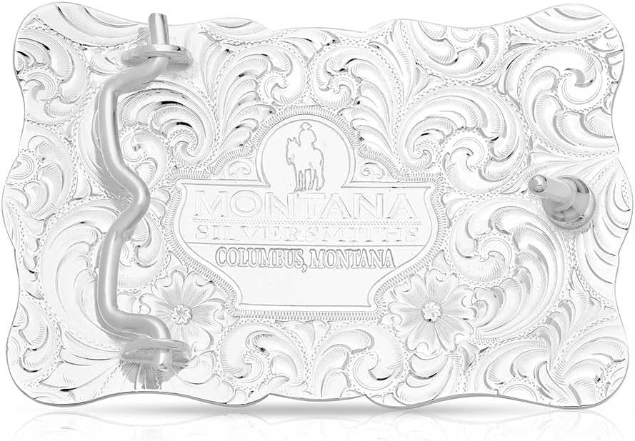 Back of Montana Silversmiths Buffalo Nickel Southwestern Buckle With End of the Trail Showing Engraving
