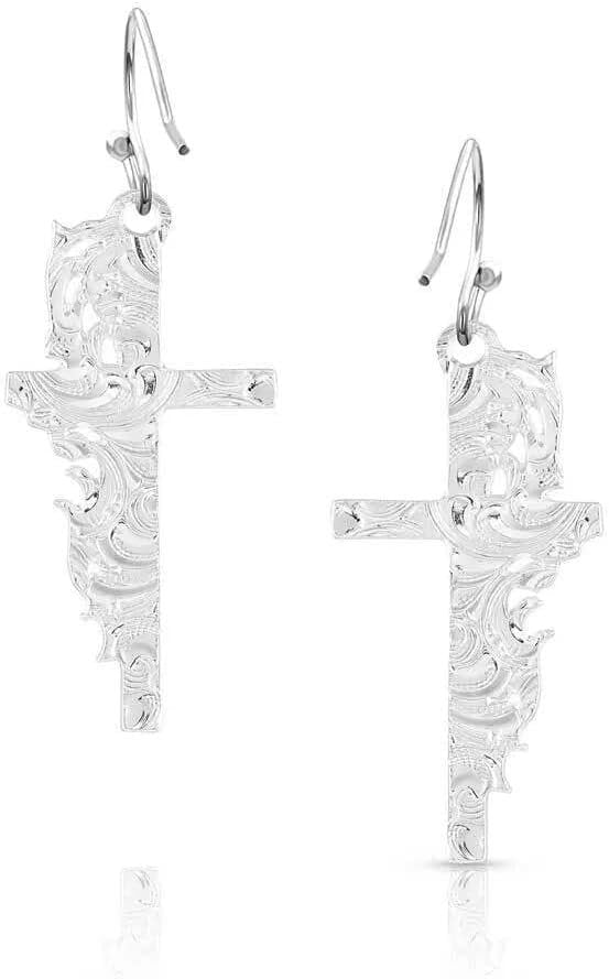 Back of Montana Silversmiths Women's Silver Artistry Faith Cross Earrings