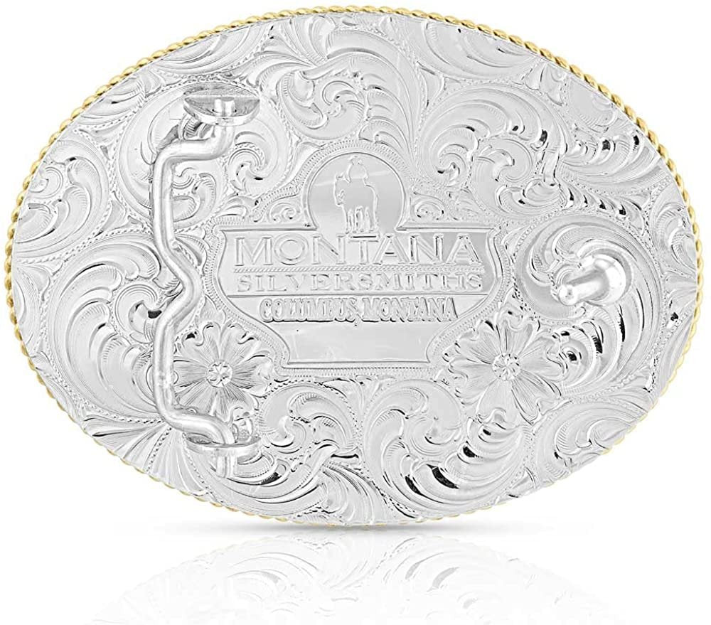 
                  
                    Back of Montana Silversmiths Men's Rippling Waters Custom Western Belt Buckle, Rough Waters Bullrider
                  
                