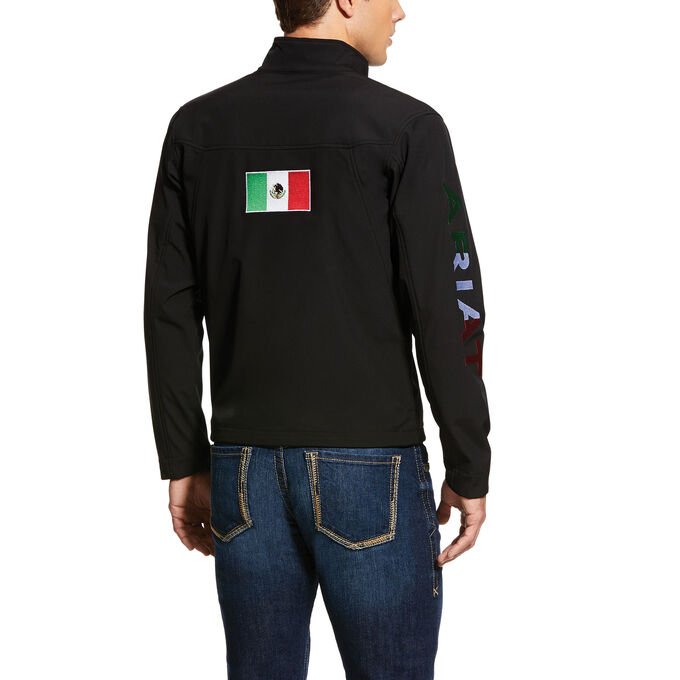 Back of Ariat Men's New Team Softshell MEXICO Jacket in Black