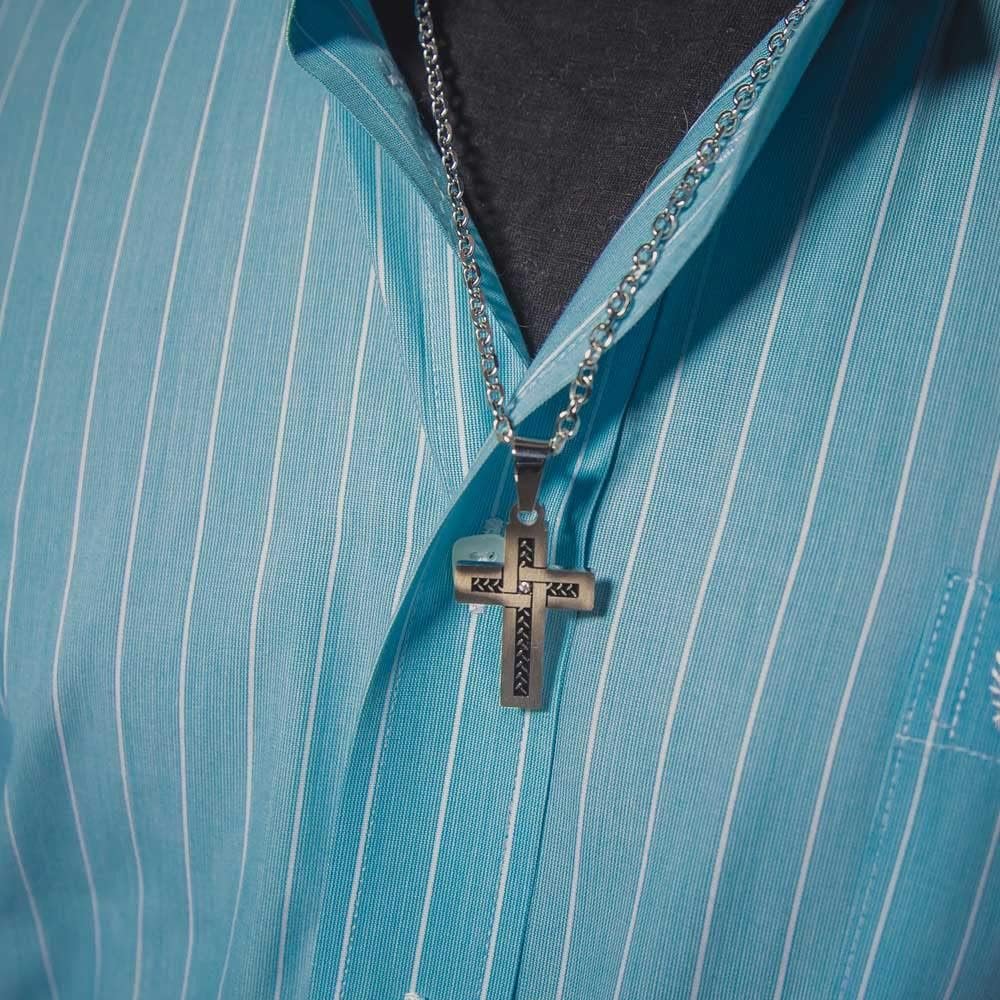 
                  
                    Man Wearing Montana Silversmiths Men's Christian Faith Cross Necklace
                  
                