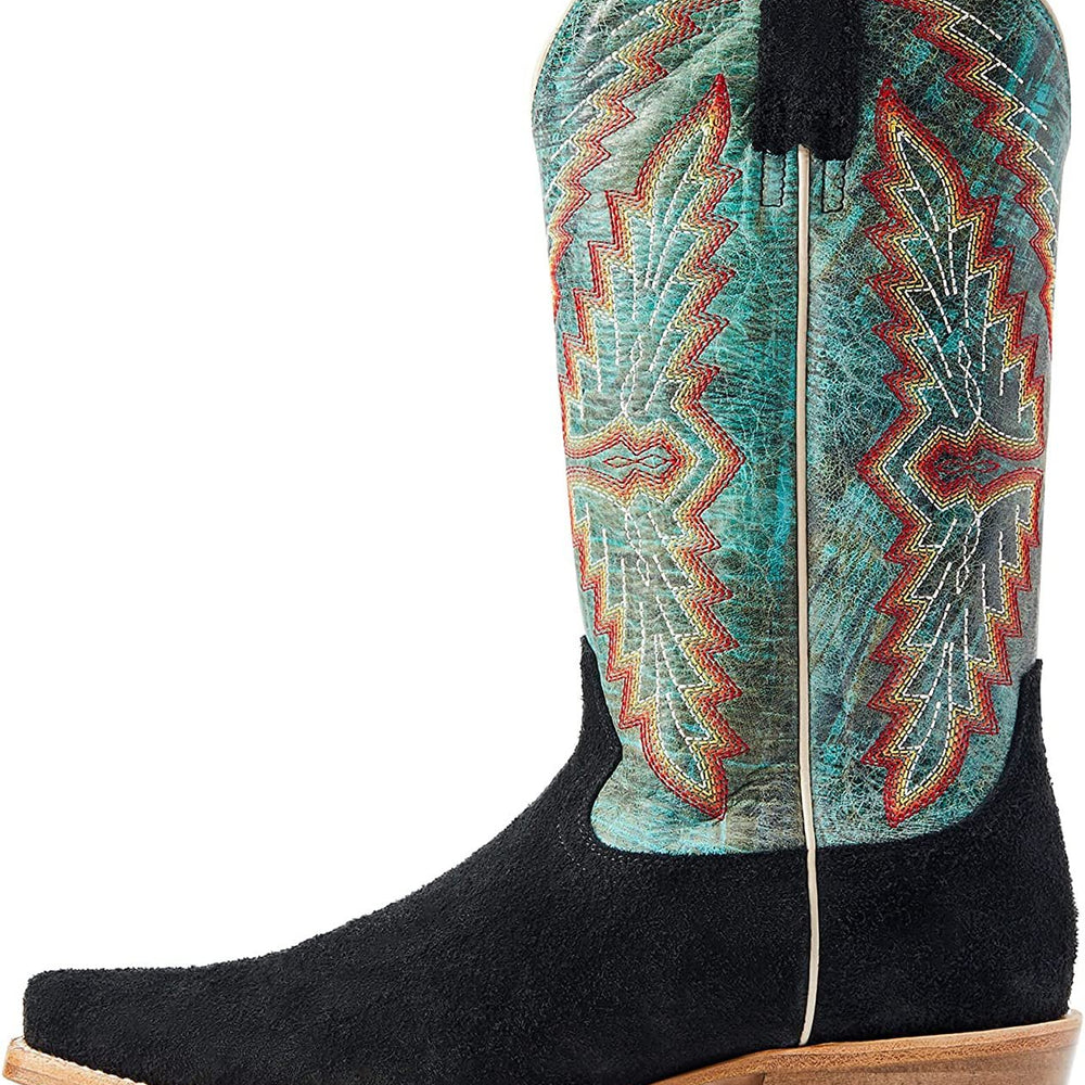 
                  
                    Side Profile of Ariat Men's Futurity Showman Western Boot in Black Roughout/Roaring Turquoise
                  
                