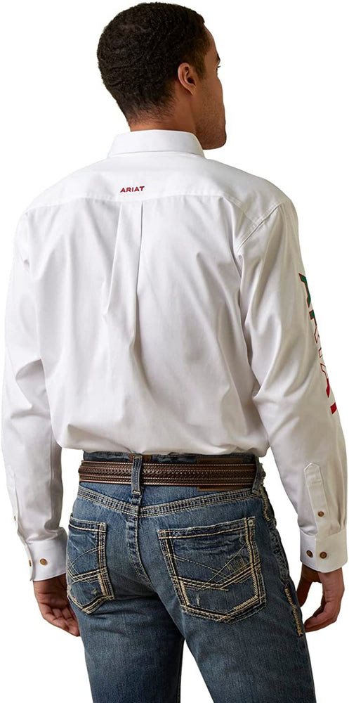 
                  
                    Back of Ariat Men's Team Logo Twill Classic Fit Shirt in White Mexico
                  
                