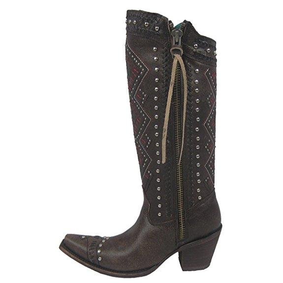 Side Profile of Corral Boots Women's Studded Aztec Snip Toe Western Boot