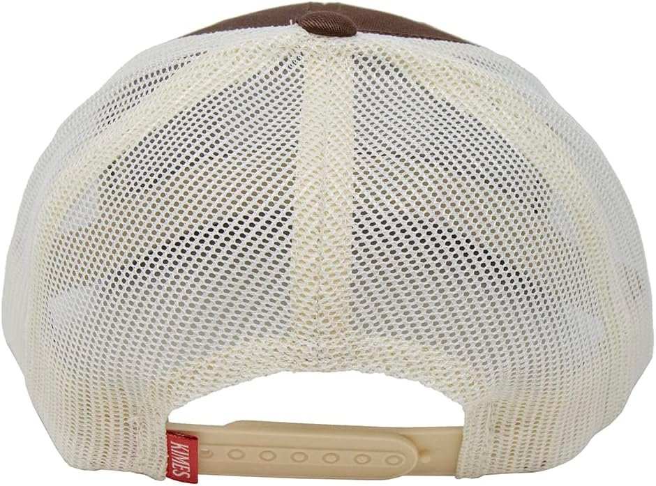 Back of Kimes Ranch Rolling Trucker Hat in Brown