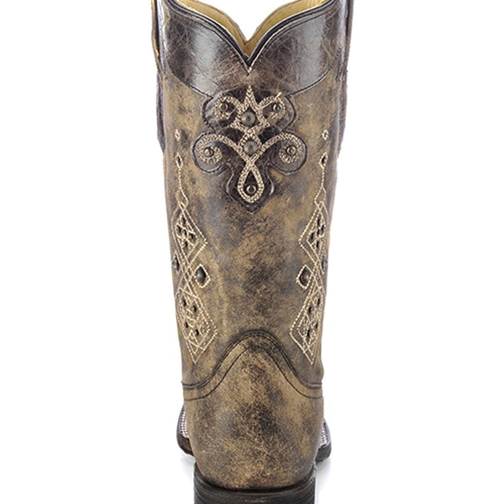 
                  
                    Back View of Corral Boots Women's Black Studded Square Toe Western Boot
                  
                
