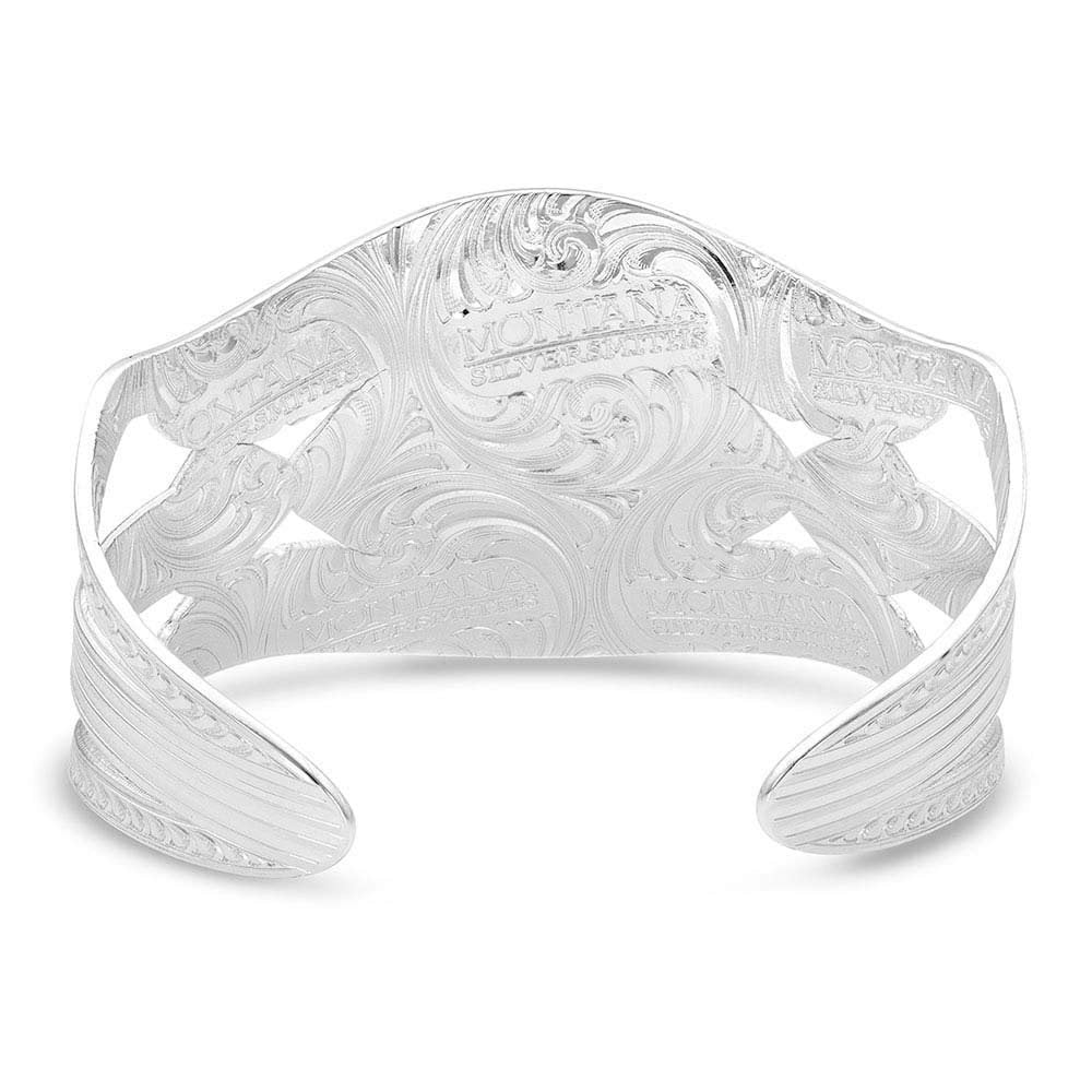 
                  
                    Underside of Montana Silversmiths Courage & Strength Feather Cut-Out Cuff Bracelet
                  
                