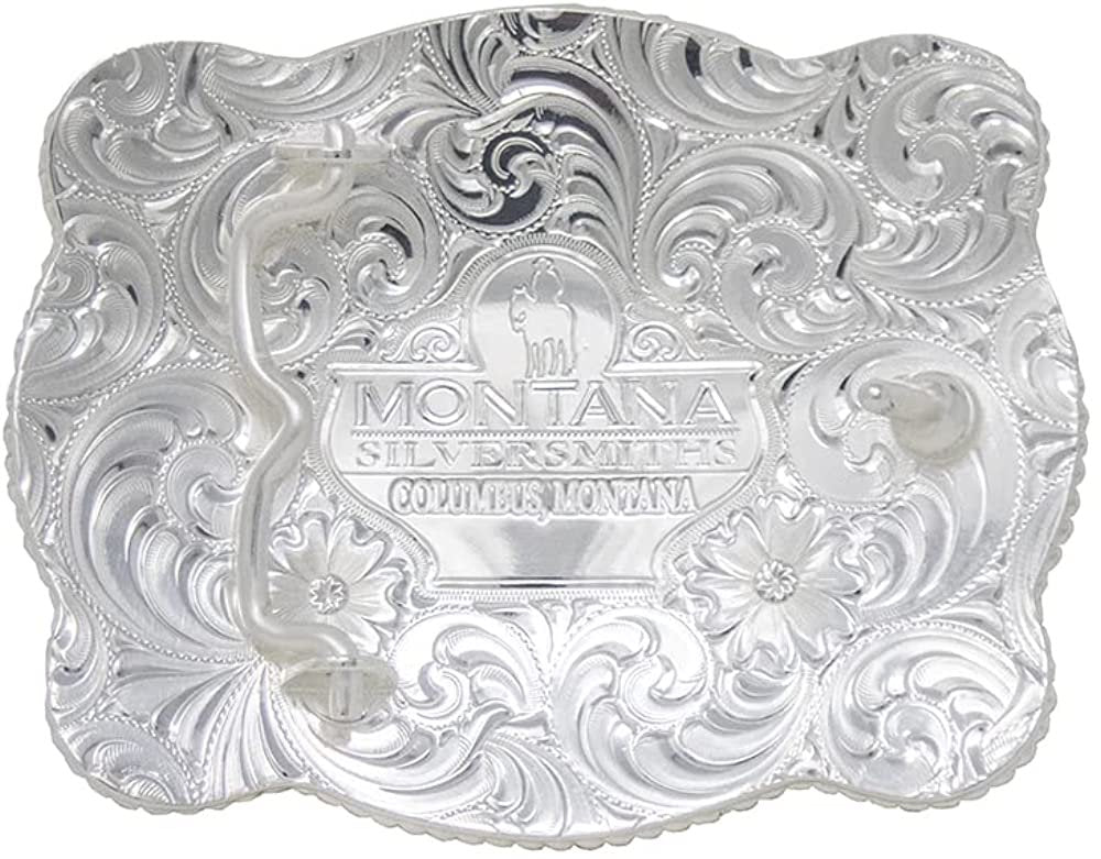 Back of Montana Silversmiths Men's Bold Scalloped Belt Buckle With Longhorn