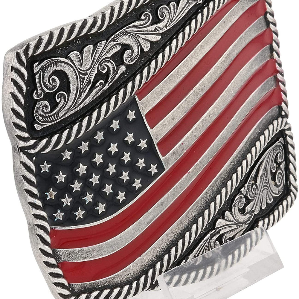 
                  
                    Side Angled View of Montana Silversmiths Classic Painted Waving American Flag Attitude Buckle
                  
                