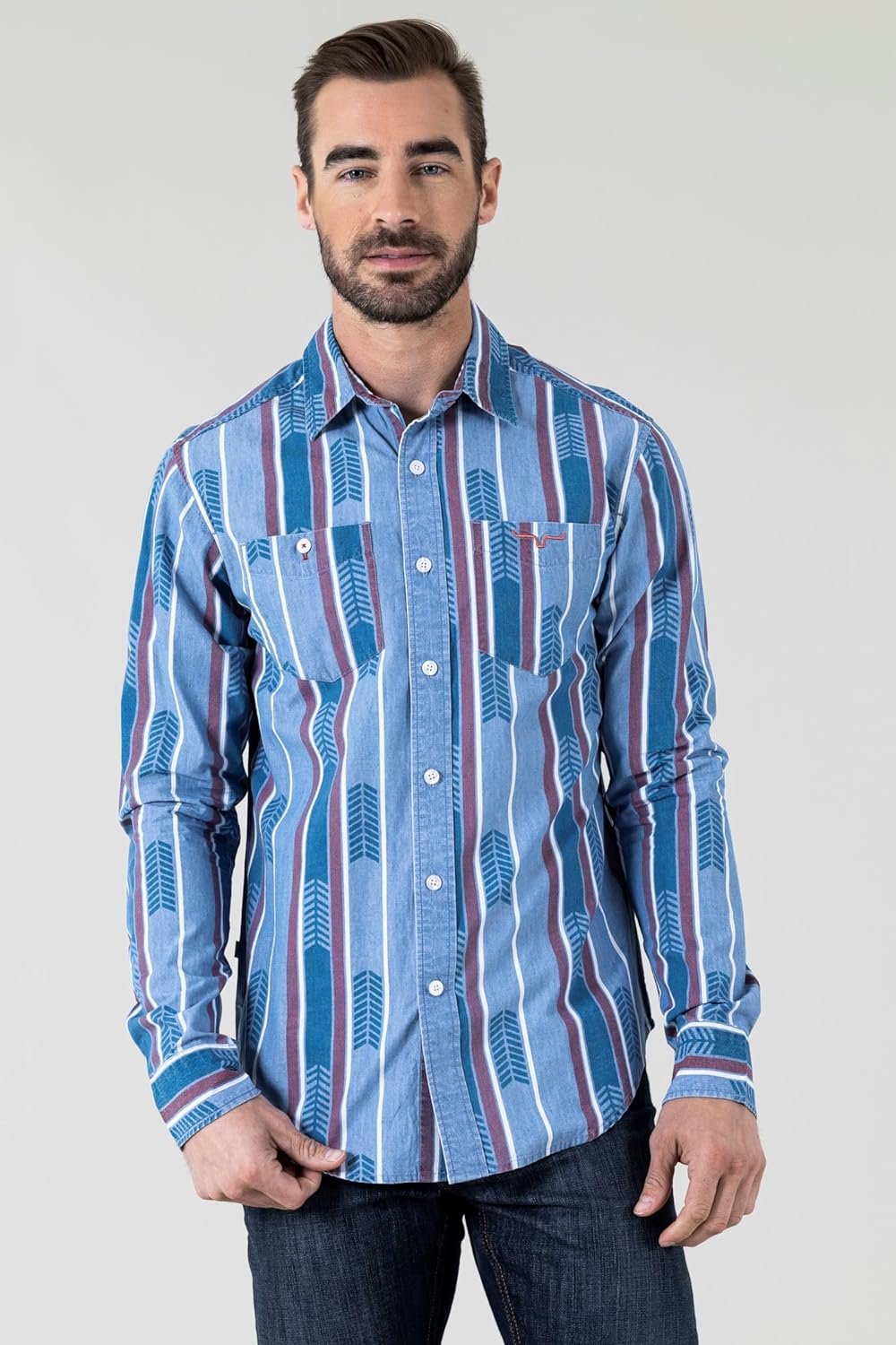 Man Wearing Kimes Ranch Men's Marfa Dress Shirt