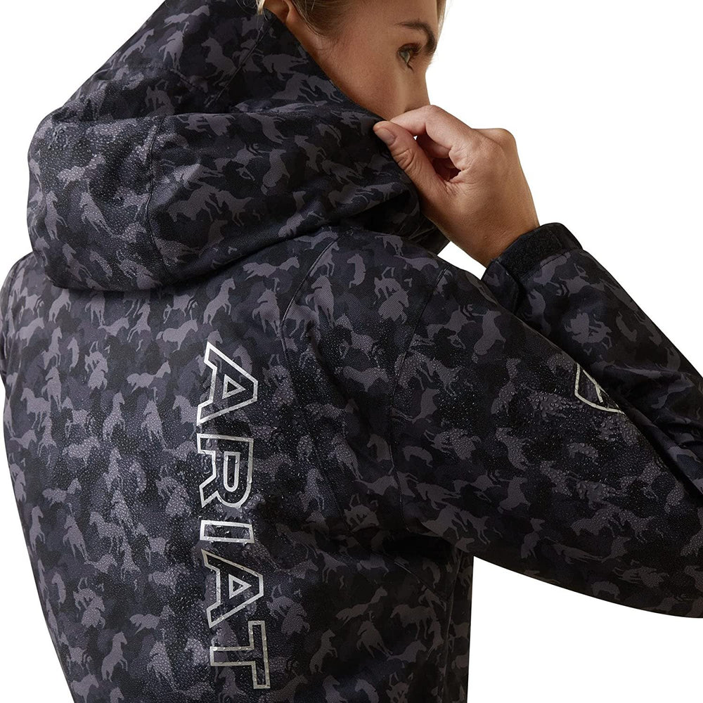 
                  
                    Close-up of Hood of Ariat Women's Spectator Waterproof Jacket in Camo Horse/Black
                  
                