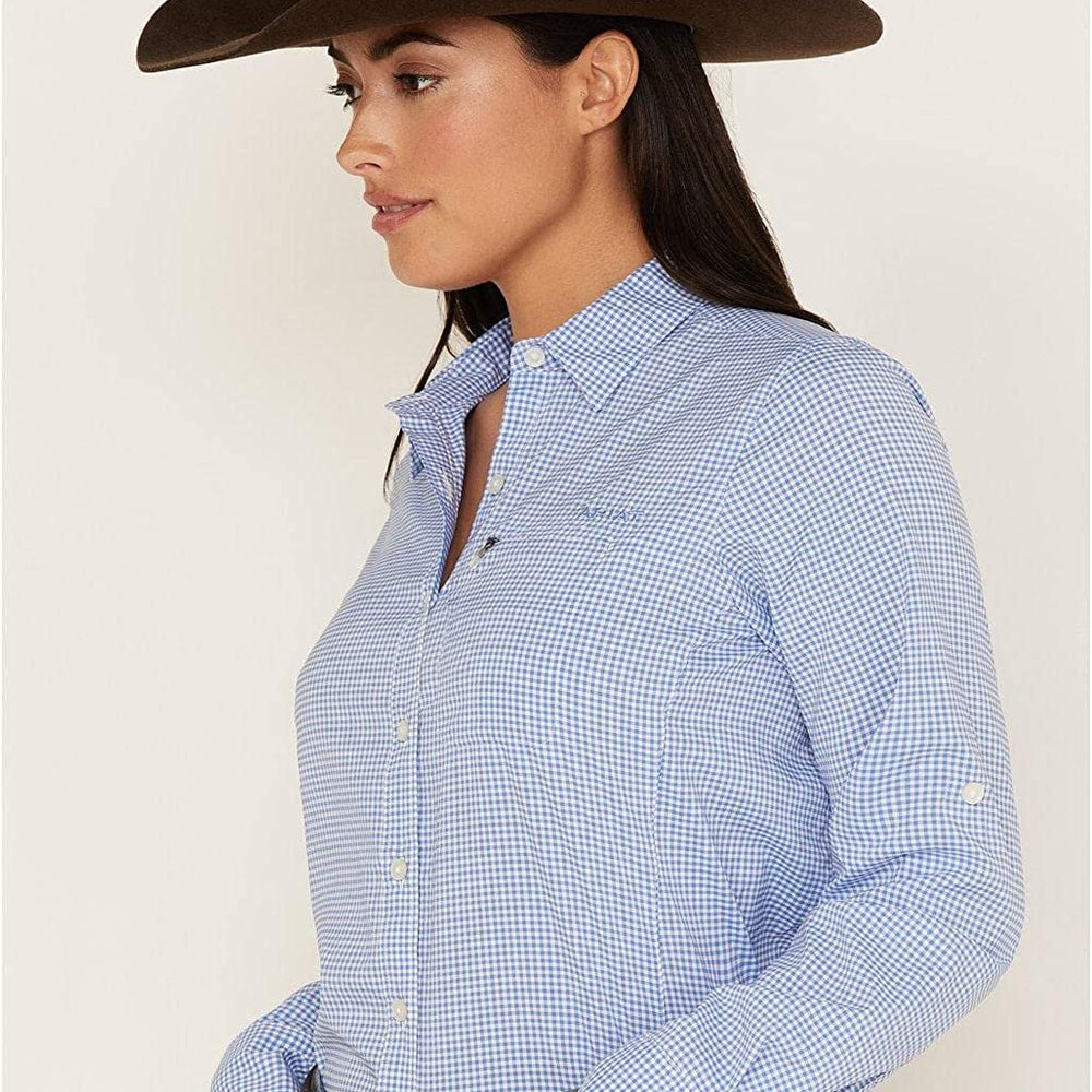 Ariat Women's VentTEK Stretch Long Sleeve Shirt in Reykjavik Blue/White Check