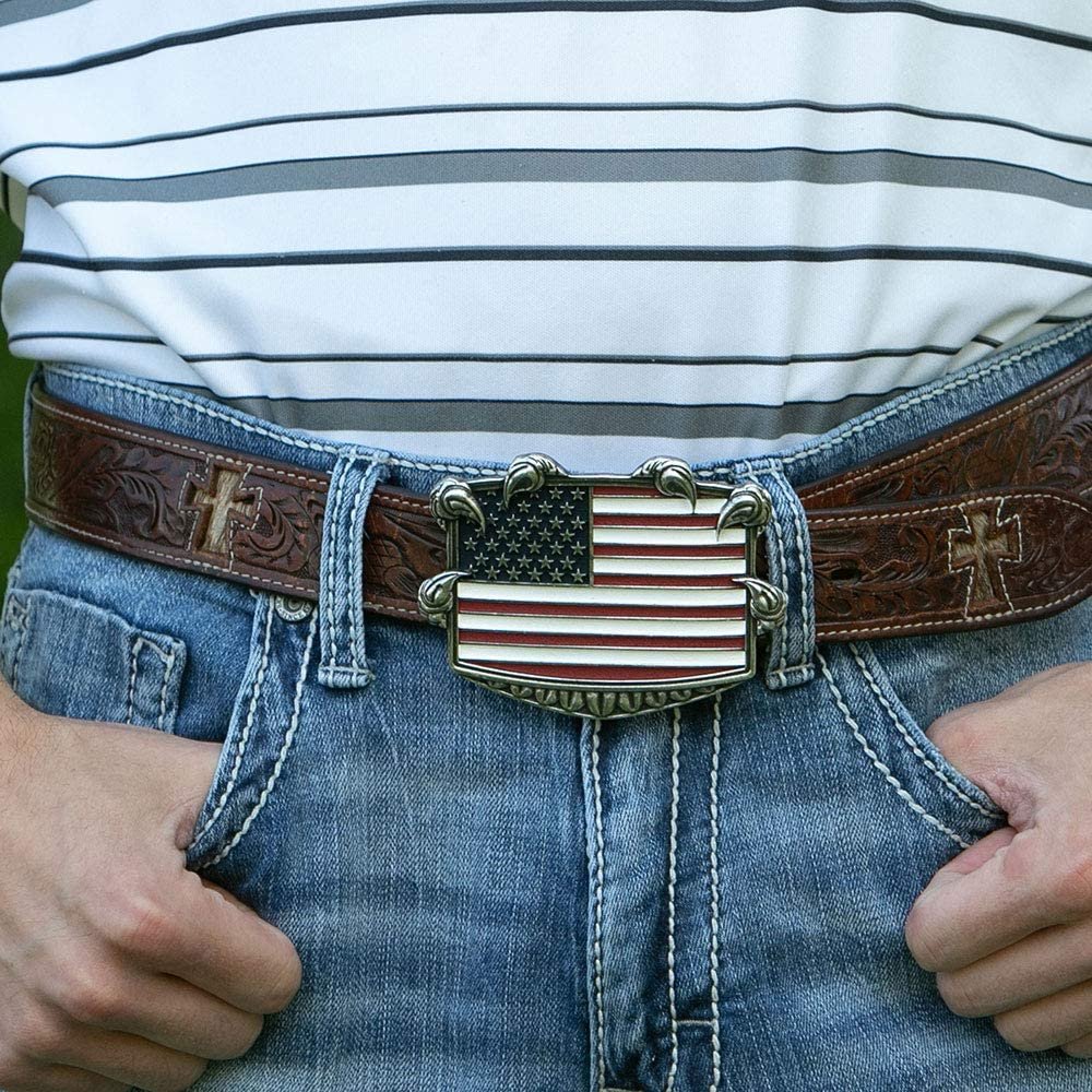 Man Wearing Montana Silversmiths American Flag Attitude Buckle