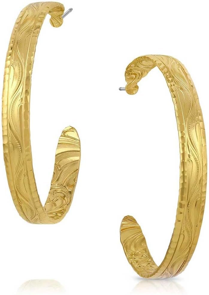 Montana Silversmiths Women's Timeless Treasure Chiseled Hoop Earrings, Gold