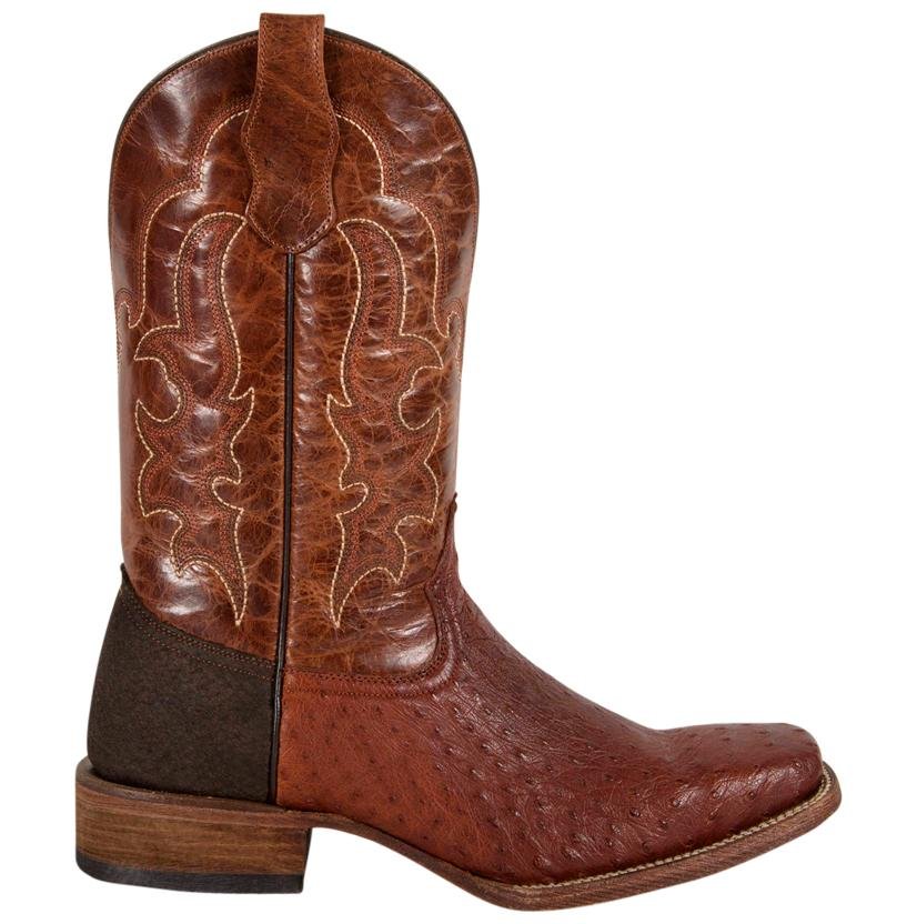 Side Profile of Corral Boots Men's Brown Full Quill Ostrich Square Toe Cowboy Boot