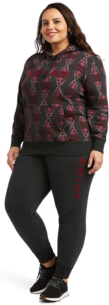 
                  
                    Model Wearing Ariat Women's REAL Diamondback Printed Hoodie in Heather Charcoal
                  
                