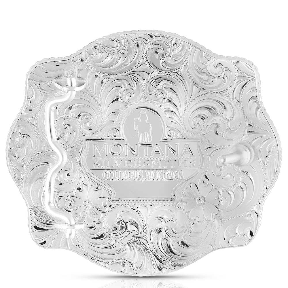 Back of Montana Silversmiths Scalloped Champion Bullriding Belt Buckle