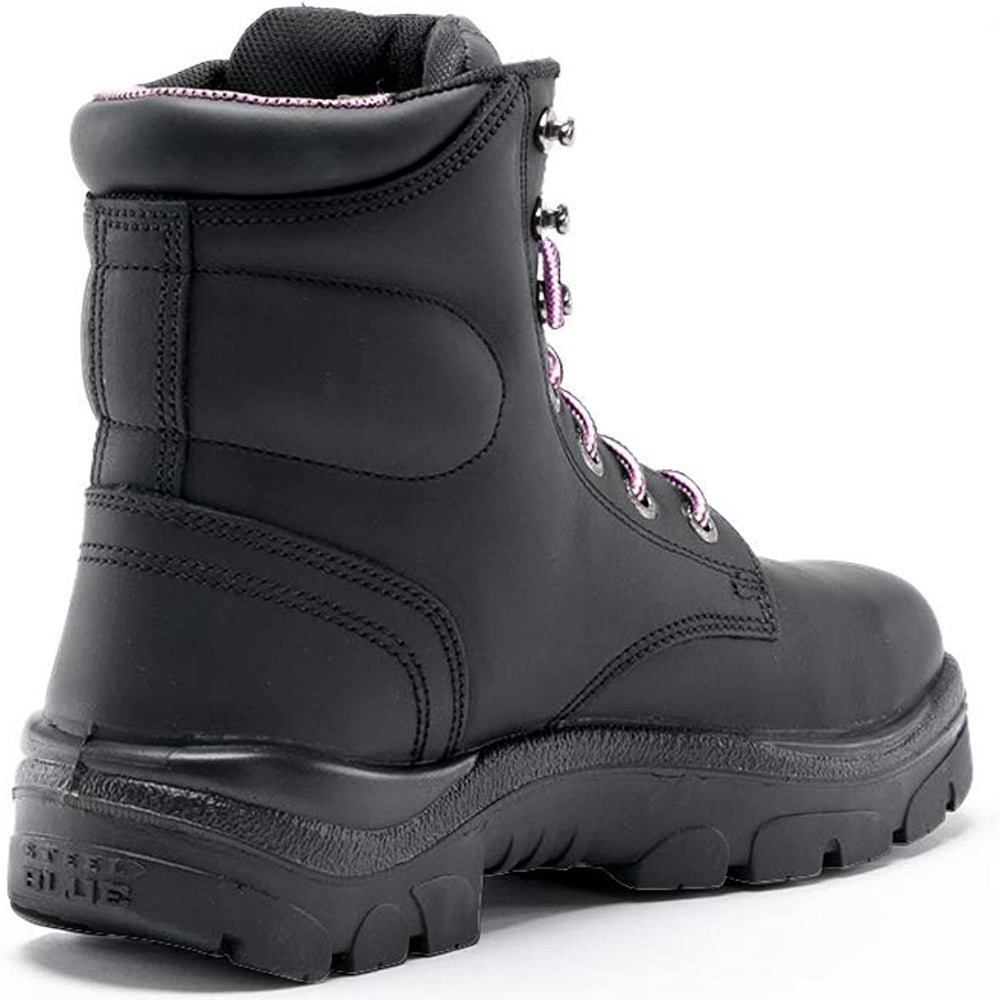 
                  
                    Angled Back View of Steel Blue Argyle Ladies Safety Boot in Black
                  
                