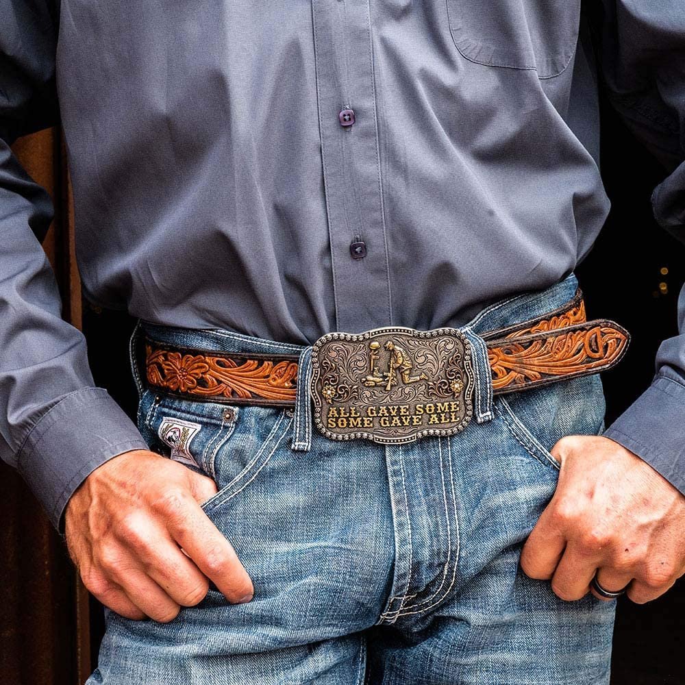 Man Wearing Montana Silversmiths All Gave Some Rememberance Attitude Buckle