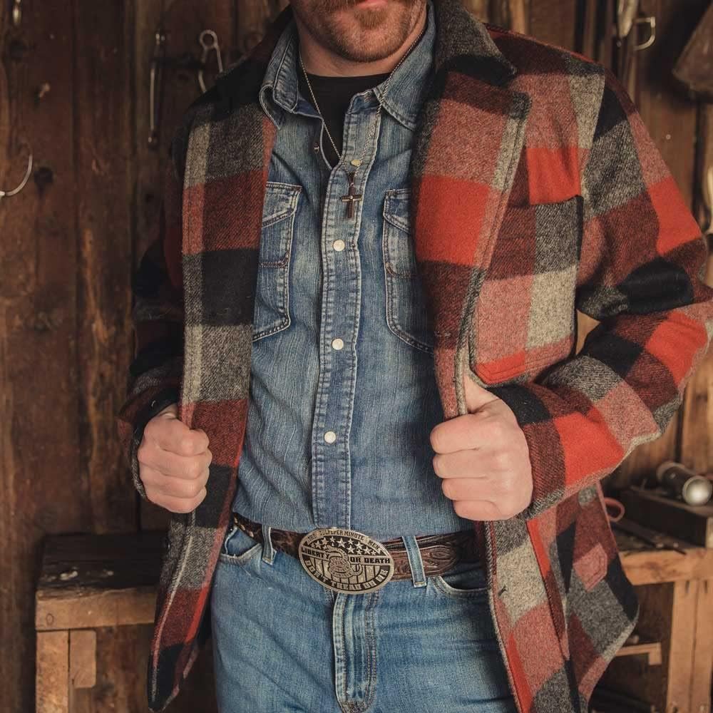
                  
                    Man With Flannel Coat Wearing Montana Silversmiths Men's Ingrained in Faith Cross Necklace
                  
                