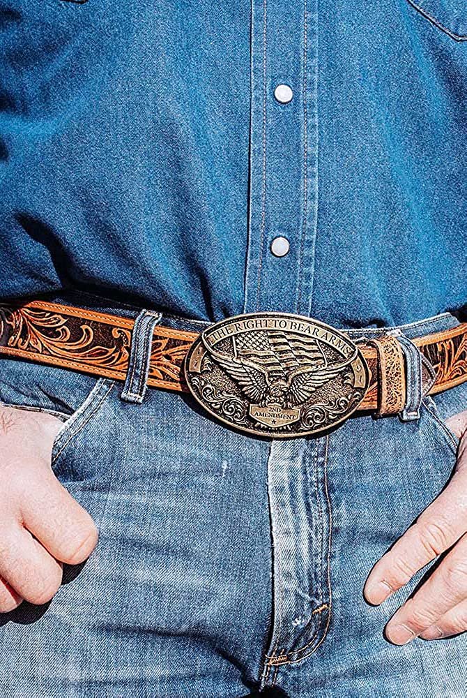 
                  
                    Man Wearing Montana Silversmiths Soaring Eagle Arms Attitude Belt Buckle
                  
                