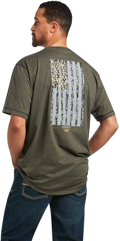 
                  
                    Back of Ariat Men's Rebar Workman Reflective Flag T-Shirt in Sage Heather
                  
                