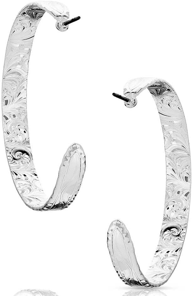 
                  
                    Back of Montana Silversmiths Women's Timeless Treasure Chiseled Hoop Earrings, Silver
                  
                