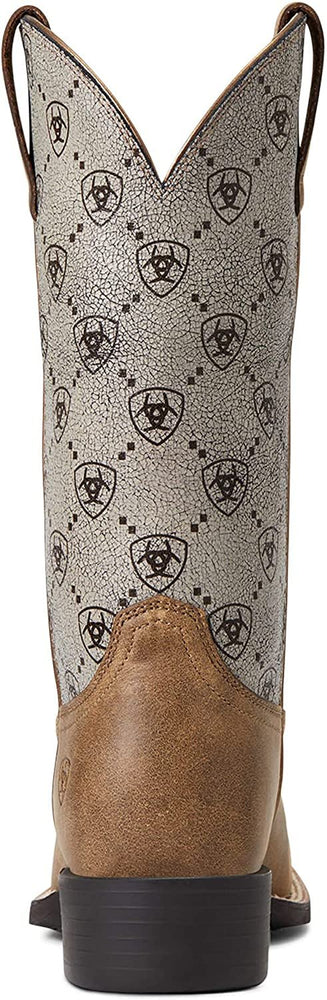 
                  
                    Back of Ariat Women's Round Up Wide Square Toe Western Boot in Brown Bomber
                  
                