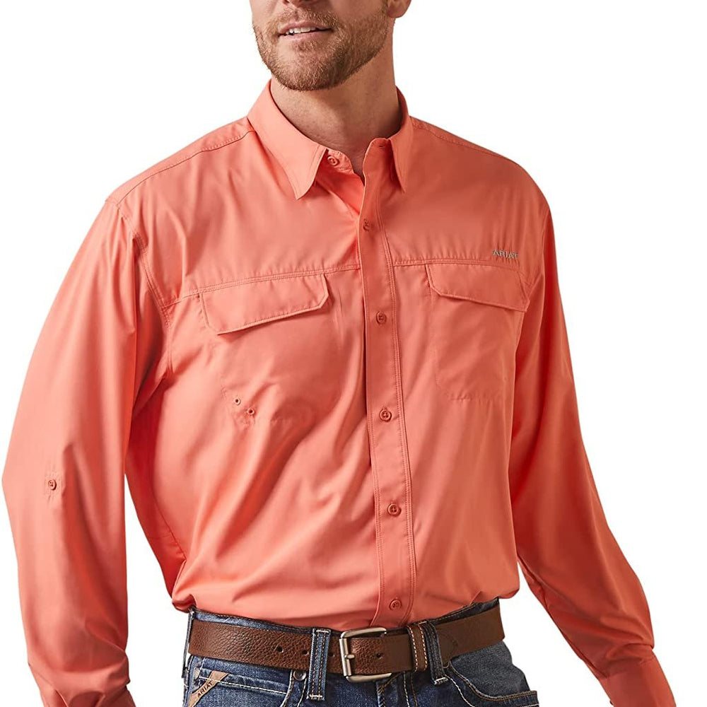 
                  
                    Man Wearing Ariat Men's VentTEK Outbound Classic Fit Shirt in Burnt Sienna
                  
                