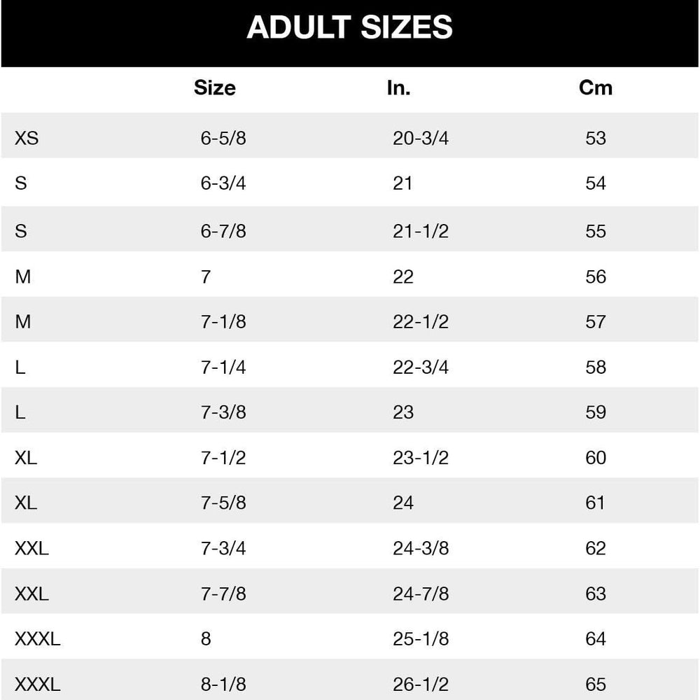 
                  
                    Bailey Hats Adult Size Guide
                  
                