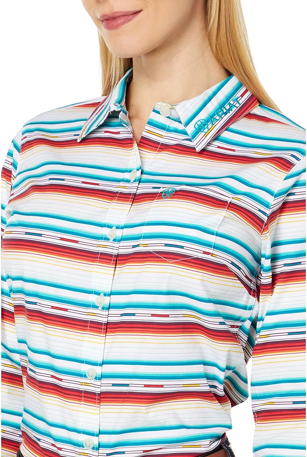 Close-up of Ariat Women's Team Kirby Stretch Shirt in Rosa Serape