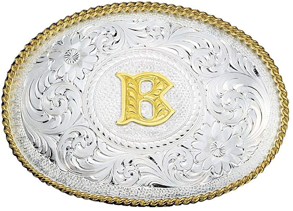 Montana Silversmiths Initial Silver Engraved Gold Trim Western Belt Buckle in B