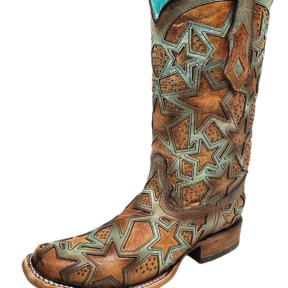Side Profile of Corral Boots Women's Stars Inlay Square Toe Western Boot