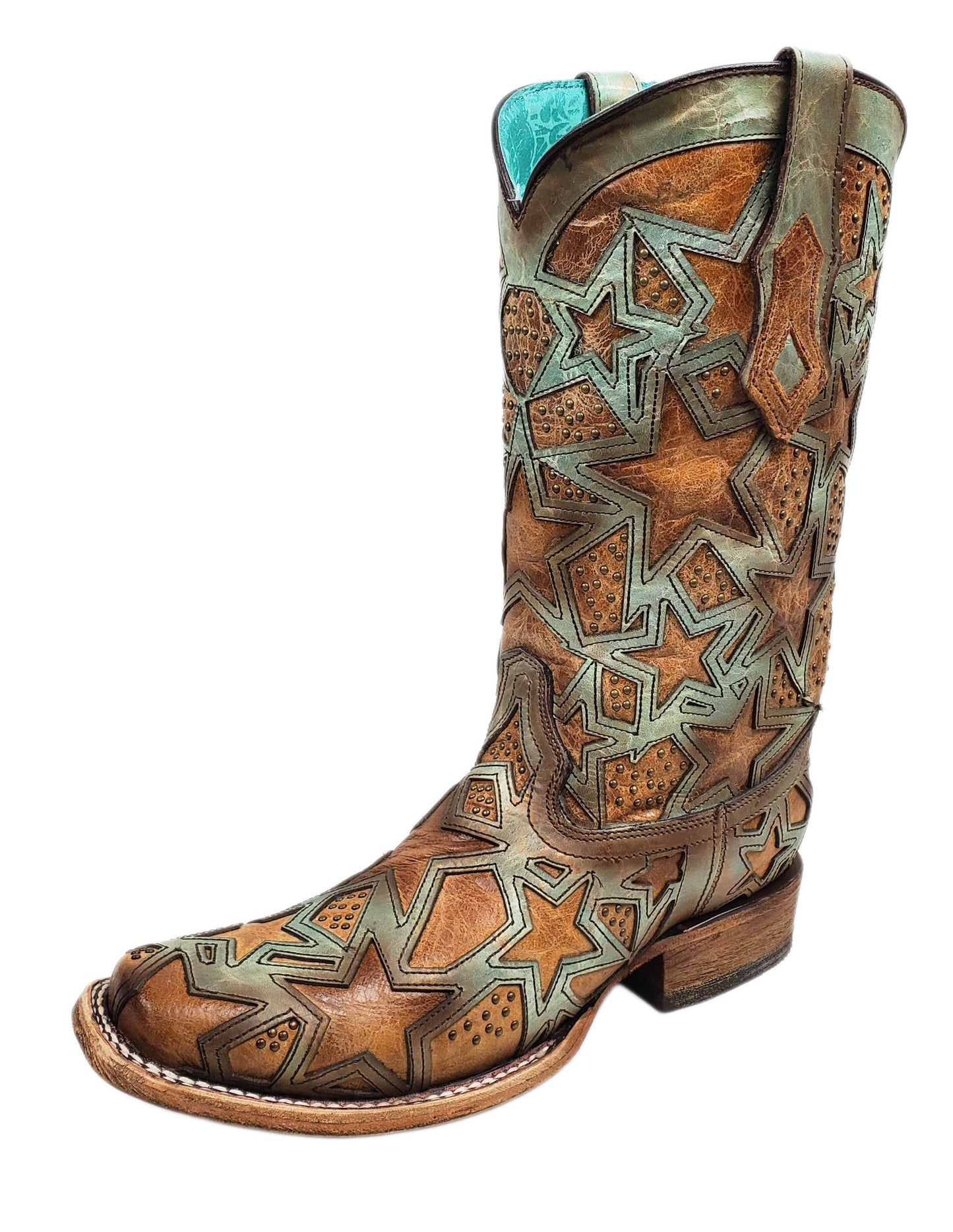 Side Profile of Corral Boots Women's Stars Inlay Square Toe Western Boot
