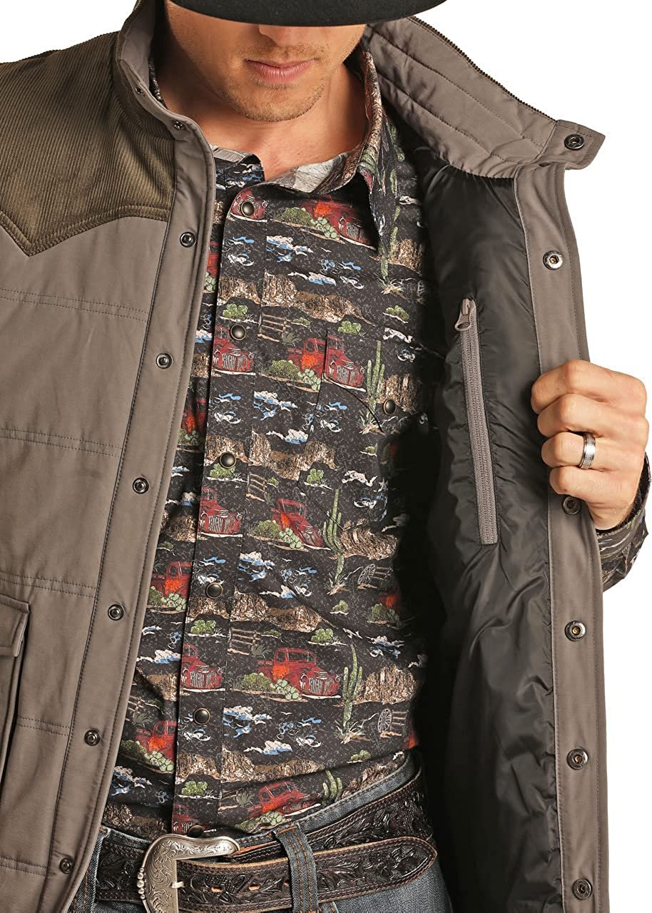Powder River men's Charcoal corduroy quilted performance vest